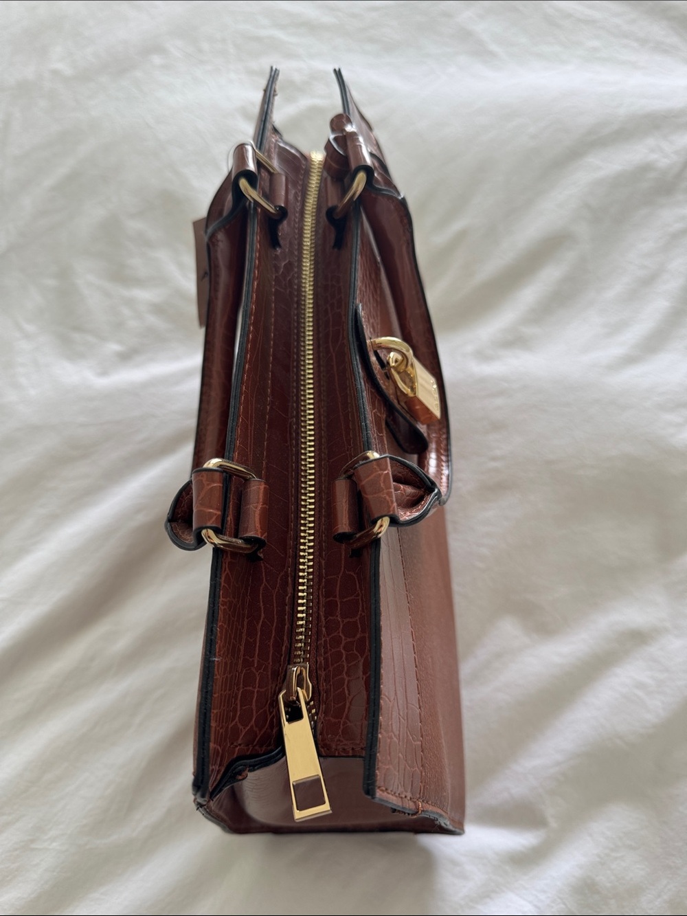 NWT Aldo Taunn Croc-Trim Top-Handle Satchel Hand Bag Purse in Rust - Picture 8 of 13